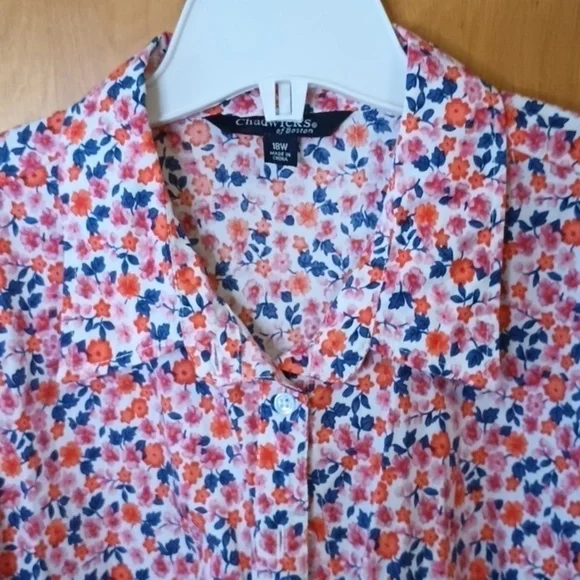 (e2-5) Pink, orange and teal mini floral pattern button up long sleeve shirt 18W - Picture 2 of 8
